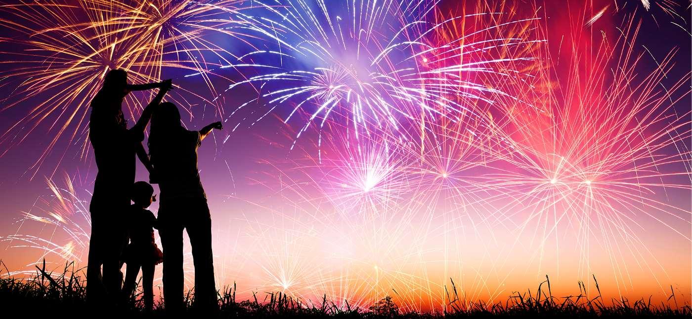 Family watching fireworks display