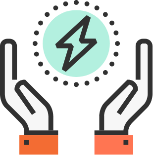 Hands holding power icon